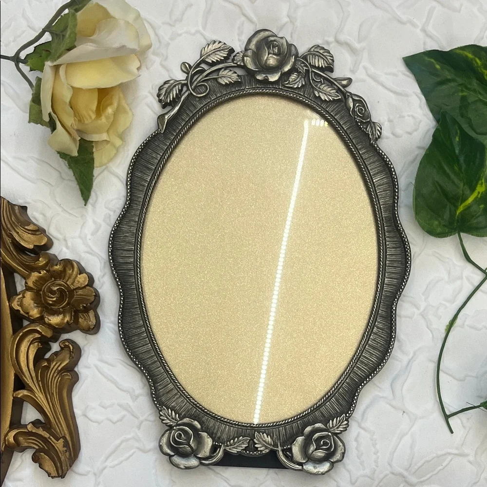 Vintage Silver Rose Oval Picture Frame